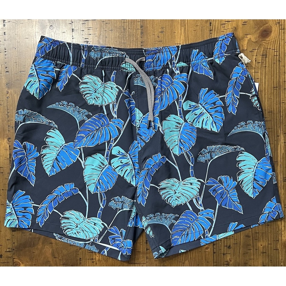 Reyn Spooner Swim Trunks Men's Large Blue Blk Hawaiian Tropical Beach 7" Inseam